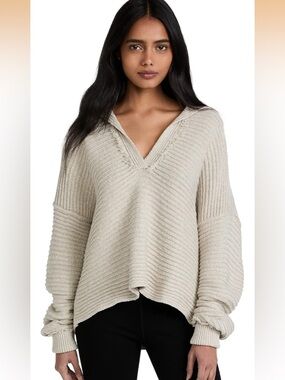 Free People Marlie Pullover mint Green Oversized Ribbed Sweater size XL